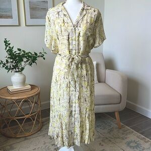 Vintage David Warren New York 100% Silk Chiffon Collared Belted Shirt Dress